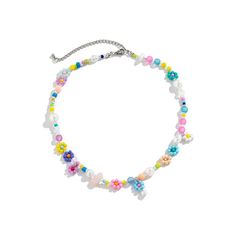 Floral Beaded Charm Necklace - h0neybear Multicolor Beaded Necklace With Flower Charm For Summer, Multicolor Round Beads Flower Necklace For Summer, Summer Flower Beaded Necklaces, Bohemian Multicolor Flower Necklace For Summer, Spring Multicolor Beaded Flower Necklace, Flower-shaped Colorful Beaded Necklaces For Summer, Trendy Flower-shaped Beaded Necklaces For Summer, Multicolor Flower Charm Necklace For Summer, Colorful Flower-shaped Beaded Necklaces For Summer