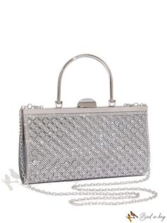 Bird in Bag - Rhinestone-Decorated Clutch Bag for Evening Wear Silver Clutch With Rhinestones, Event Bags With Rhinestones Rectangular Shape, Rectangular Rhinestone Event Bag, Silver Bedazzled Bags For Events, Elegant Everyday Bag With Sparkling Details, Elegant Bedazzled Rectangular Bag, Elegant Everyday Sparkling Bag, Silver Rectangular Bags With Bling, Glamorous Bedazzled Rectangular Bag