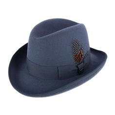 This Homburg Hat Is Lightweight For All Day Wear And Also Has A Matching Grosgrain Hatband. It Comes With A Removeable Feather And Also Has A Lined Interior. There Is A 2.5-Inch Brim And This Hat Is Great For Any Special Occasion. Removeable Feather. Grosgrain Hatband. Lined Interior. 2.5-Inch Brim. Lightweight. Kentucky Derby Top Hat With Flat Bill, Winter Derby Fedora Hat, Curved Brim Derby Hat For Winter, Wide Brim Hats For Winter Derby, Curved Brim Hats For Winter Derby, Winter Derby Hats With Curved Brim, Wide Brim Winter Derby Hats, Kentucky Derby Fur Felt Top Hat, Winter Fedora With Feather Trim