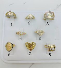 14k gold ring sweet 15 quinceañera    Fine jewelry  100% 14k Yellow Stones are cubic zirconia  ❤️ 1 - Size 7.5 - SKU 61962 ❤️ 2 - Size 7 - SKU 051334 ❤️ 3 - Size 8 - SKU 042944 ❤️ 4 - Size 7 - SKU 081193 ❤️ 5 - Size 6.75 - SKU 91052 ❤️ 6 - Size 5.5 - SKU 51269 ❤️ 7 - Size 8 - SKU 5143 ❤️ 8 - Size 8 - SKU 091683 Check out my other jewelry  Anillo de quinceañera de 14k de oro sólido Joyeria fina   Piedras zirconia   Oro auténtico  ❤️ 1 - Tamaño 7.5 - SKU 61962 ❤️ 2 - Tamaño 7 - SKU 051334 ❤️ 3 - Tamaño 8 - SKU 042944 ❤️ 4 - Tamaño 7  - SKU 081193 ❤️ 5 - Tamaño 6.75 - SKU 91052 ❤️ 6 - Tamaño 5.5 - SKU 51269 ❤️ 7-  Tamaño 8 - SKU 5143 ❤️ 8 - Tamaño 8 - SKU 091683 Vea mi página para ver más joyas Gold Heart Ring For Valentine's Day Birthday, Personalized Yellow Gold Jewelry For Sweet 16, Quinceanera Jewelry, 15 Rings, Mexican Jewelry, Sweet 15, Yellow Stone, 14k Gold Ring, Quinceanera