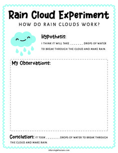 the rain cloud experiment worksheet for kids to learn how to use clouds in science