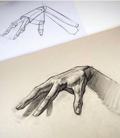 a drawing of a hand on top of a piece of paper next to another drawing