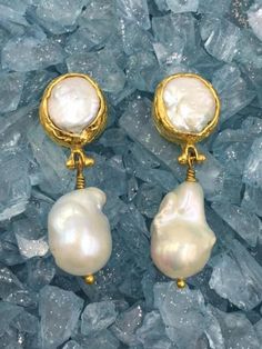 10mm Pearl Posts with 17mm Baroque Pearl drops Gold Baroque Pearl Earrings, Baroque Pearl Necklace, South Lake Tahoe, Fire Agate, Agate Bracelet, Blue Chalcedony, Lake Tahoe, 22k Gold, Pearl Drop