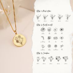 "Introducing our exquisite Birth Flower Necklace, a unique and personalized piece of jewelry that allows you to honor the special people in your life. This necklace features a delicate disc pendant that can be engraved with the birth flowers of your loved ones, making it the perfect way to celebrate family, best friends, bridesmaids, or mother-daughter relationships.  This necklace is the perfect gift for any occasion, whether it's a birthday, wedding, or just a special way to show someone how m Engraved Necklace Mothers, March Birth Flowers, Custom Engraved Necklace, Flower Necklace Gold, Mom Necklace Personalized, Mother Necklace Personalized, Birth Flower Necklace, Eco Jewelry, Birth Flower Tattoos