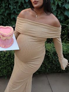 Momyknows Khaki Diamond Rhinestone Off Shoulder Flare Sleeve Bodycon Elegant Evening Gown Maternity Photoshoot Baby Shower Maxi Dress Fitted Off-shoulder Maternity Dress For Party, Off-shoulder Fitted Maternity Dress For Party, Off-shoulder Fitted Maternity Party Dress, Off-shoulder Maternity Dress For Party, Gender Reveal Outfits, Baby Shower Gown, Maternity Sundress, Elegant Evening Gown