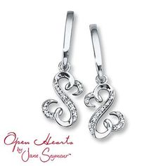 Open Heart Earrings 1/20 ct tw Diamonds Sterling Silver Hearts Design, Jewelry Advice, Stylish Earrings, Diamond Dangle Earrings, Stylish Earring, White Earrings