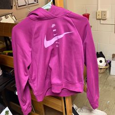 Magenta Nike Hoodie! Basically Brand New! Nike Athleisure Sweatshirt For Spring, Casual Pink Winter Tops, Spring Pink Hoodie With Ribbed Cuffs, Nike Long Sleeve Sweatshirt With Drawstring Hood, Nike Sporty Hoodie For Spring, Nike Sporty Spring Hoodie, Sporty Pink Sweatshirt With Double-lined Hood, Casual Pink Hooded Top, Nike Winter Hooded Hoodie