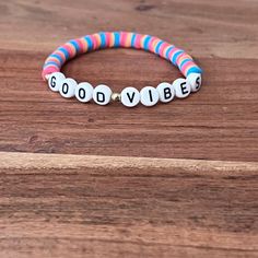 Handmade Stretch Elastic One size fits most Good Vibes Bracelet, Keychain Ideas, Furniture Wax, Earring Ideas, Bracelet Crafts, Clay Beads, Staining Wood, Good Vibes, Beaded Bracelet