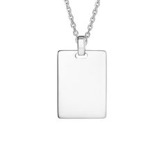 Engravable Tag Pendant (Large) - Silver. This engravable tag pendant features a lustrous rectangle of metal for an edgy, eye-catching, and personalizable look. Modern Rectangular Necklace With Polished Finish, Silver Rectangular Necklace With Polished Finish, Modern Personalized Rectangular Necklaces, Modern Personalized Rectangular Jewelry, Minimalist Rectangular Necklace With Polished Finish, Minimalist Rectangular Necklace With Engraving Option, Everyday Rectangular Necklace With Engraving Option, Modern Engraved Dog Tag Necklace, Classic Rectangular Necklaces With Engraving Option