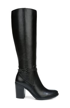 This chic, tall boot on a stacked heel transitions from day to night seamlessly with anatomically sculpted cushioning that keeps you comfy. 3 1/4" heel 14 1/2" shaft; 14 1/2" calf circumference Side zip closure N5 Contour cushioned footbed Leather upper/textile lining/synthetic sole Imported Women's Shoes Classic Knee-high Boots With Medium Width, Elegant Wide Calf Tall Mid-calf Boots, Elegant Wide Calf Tall Boots, Medium Width High Shaft Boots For Work, Formal Boots With Sculpted Heel And High Shaft, Sleek Tall Boots For Formal Occasions, Classic Wide Calf Boots With Sculpted Heel, Medium Width Leather Knee-high Boots, Tall Boots With Reinforced Heel