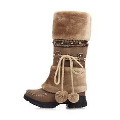 Material: brushed velvetLining: PlushHeel height: 4CMForefoot: 1.5CMTube Height: 31CMCircumference: 39CM[FUNCTION]: The snow boots have great faux fur lining, which is soft and skin friendly. It has excellent warm and windproof effect.[OCCASIONS]: The anti slip outsole can provide good traction. You can wear these mid-calf boots to walk boldly on the snow or ice. You can also wear them to work or travel on cold days.[COMFORTABLE]: The traditional winter boots are visually bulky, but they are mor Winter Martin Boots With Wide Calf And Round Toe, Knee-high Suede Boots For Winter, Winter Wide Calf Suede Boots, Wide Calf Suede Boots For Winter, Brown Knee-high Boots For Winter, Wide Calf Suede Heeled Boots For Winter, Winter Brown Wide Calf Platform Boots, Brown Winter Wedge Boots With Round Toe, Wide Calf Knee-high Winter Wedge Boots