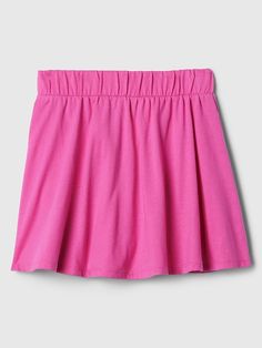 Kids Jersey Skort Casual Shorts With Banded Waist For Spring, Spring Cotton Shorts With Banded Waist, Stretch Summer Shorts With Ribbed Waistband, Pink Bottoms With Ribbed Waistband For Spring, Casual Pink Bottoms With Ribbed Waistband, Casual Elastic Shorts For Loungewear, Elastic Waistband Shorts For Spring, Casual Shorts With Gathered Waist For Spring, Casual Shorts With Wide Waistband