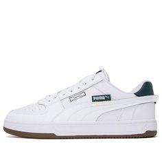 PUMA Caven 2.0 'White And Green' 392332-01 White Leather Running Shoes For Streetwear, White Mid-top Sneakers For Light Sports, Summit White Sneakers For Light Sports With Round Toe, Summit White Sneakers For Light Sports, White Sneakers With Padded Tongue For Streetwear, White Skate Shoes With Padded Tongue For Streetwear, White Breathable Synthetic Skate Shoes, White Casual Skate Shoes For Outdoor, Casual White Mid-top Running Shoes