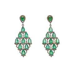 Elegant diamond work is set with rich, green emeralds. Silver Line, Rich Green, Elegant Earrings, Gold Vermeil, Emerald Green, Rhodium Plated, Turquoise Necklace, Emerald, Turquoise