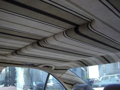 the interior of a car with an awning