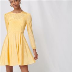 Very Cute Yellow Long Sleeve Dress. Brand New With Tags. Size 36 (Small). Material: 100% Polyester; Lining: 100% Viscose. Chic A-line Jacquard Mini Dress, Fitted Jacquard Midi Dress, Chic Fitted Jacquard Midi Dress, Fitted Jacquard Midi Dress In Chic Style, Fitted Jacquard Mini Dress, Chic Jacquard Midi Length Dress, Elegant Spring Jacquard Mini Dress, Chic A-line Jacquard Dress, Chic Long Sleeve Jacquard Dress