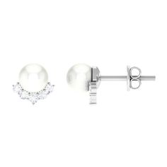 4.25 CT Modern Stud Earrings with Freshwater Pearl and Diamond Accents Freshwater Pearl - ( AAA ) - Quality - Rosec Jewels Bridal Women, Diamond Stone, Shop Earrings, Fresh Water, Freshwater Pearls, Pearl Earrings, Yellow Gold, White Gold, Women Jewelry