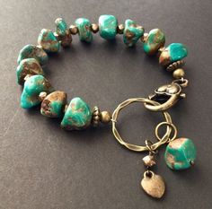 Nugget Bracelet, Turquoise And Gold, Photo Charms, Beads Charms, Handmade Ideas