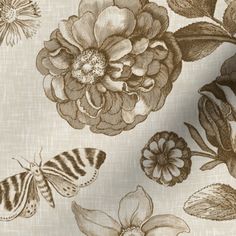 an image of flowers and butterflies on a blue background with measurements for the width of the fabric