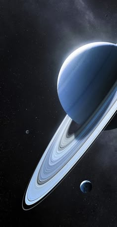 an artist's rendering of saturn and its satellites