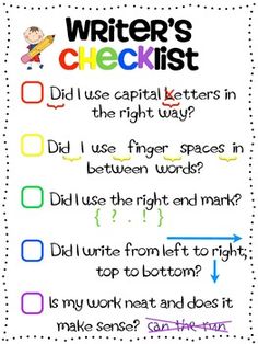 the writing checklist for students to use with their handwriting and color pencils on paper