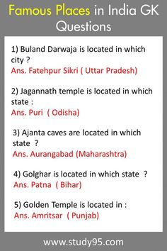 the famous places in india gk questions