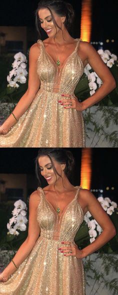 Gold V-neck Evening Dress With Sweep Train, Spaghetti Strap Evening Dress For Prom, Elegant V-neck Gown For Homecoming, Gold Prom Gown With Sweetheart Neckline, Champagne V-neck Gown For Prom, Gold Bridesmaid Gown For Prom Season, Gold Evening Dress With Sweetheart Neckline For Prom, Champagne V-neck Dress For Prom Season, Gold V-neck Dresses With Sweep Train