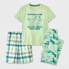 Boys' 3pc Short Sleeve Pajama Set - Cat & Jack™ Green S Boys Pjs, Button Up Pajamas, Pj Shorts, Pajama Pant, Kids Clothes Boys, Best Boys, Pj Pants, Sleep Shorts, Boys Pajamas