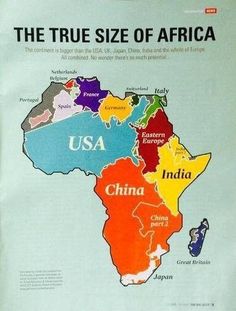 the true size of africa is shown in this map with countries and their names on it