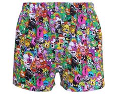 PLEASE CHECK THE MEASUREMENTS BELOW IN FULL BEFORE ORDERING! A fun pair of boxers, ideal to wear as regular pants or nightwear. The boxer shorts feature lots of colourful funky creatures. The boxers are made from 100% soft cotton (with elastic waistband). Approximate measurements (28-inch (XS) waist option): Waistband when relaxed: 25.25 inches (64cm) Waistband when fully stretched: 39 inches (99cm) Fit waist: 28-30 inches Leg circumference: 23 inches (58.5cm) Approximate measurements (30-inch ( Casual Multicolor Boxer Briefs For Summer, Casual Cotton Boxer Briefs With Graphic Print, Multicolor Cotton Boxer Briefs For Summer, Casual Multicolor Short Boxer Briefs, Playful Multicolor Bottoms For Pajama Party, Casual Graphic Print Boxer Briefs, Multicolor Pajama Shorts For Pajama Party, Fun Multicolor Bottoms With Cartoon Print, Fun Multicolor Cartoon Print Bottoms