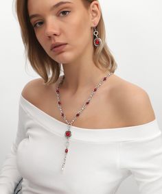 *ready to ship *fine silver plated red crystal stone jewelry set *my first priority in my store;earning your trust and your satisfaction  *the jewelry in my store is hand made *free shipping is available on your expenditures over 100 usd. *all necklaces and bracelets in my store have adjustable chain, you can adjust the length of necklace and bracelet. *also the rings are adjustable. *rings are would fi̇t fi̇ngers si̇ze us 6 and up *the jewelry will come beati̇fully packaged i̇n a ri̇gi̇d jewelr Elegant Red Dangle Jewelry, Silver Ruby Jewelry With Stones, Elegant Red Clavicle Chain Jewelry, Red Ruby Jewelry Gift For Her, Red Ruby Jewelry Sets As Gift, Red Ruby Jewelry Sets For Gifts, Red Gemstone Crystal Necklace With Round Shape, Bohemian Red Crystal Pendant Necklace, Red Bohemian Pendant Crystal Necklace