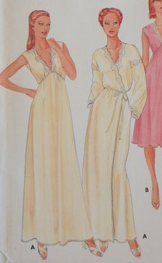 VINTAGE Nightgown and Robe Pattern, Butterick 4096, Size Medium 12, 14, Uncut - Etsy Vintage V-neck Wedding Sleepwear, Vintage V-neck Nightgown For Loungewear, Vintage V-neck Sleepwear For Wedding Night, Vintage V-neck Sleepwear, Vintage V-neck Bedtime Dress, 1950s Sleepwear, Robe Sewing Pattern, Nightgown And Robe, Vintage Loungewear