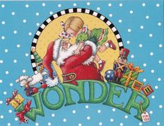 an image of santa claus holding a baby in his arms with the word wonder on it