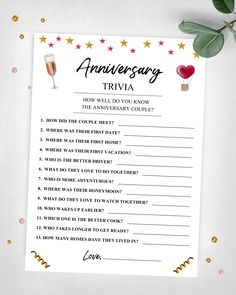 a printable anniversary trivia for the bride and groom