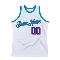 Represent your distinct look with this custom basketball jersey from our web. It boasts stitched tackle twill name & number and classic trims along with moisture-wicking technology for added comfort. Features: 1. Material: 100% Recycled Polyester 2. Embroidered team or player name and numbers 3. Fit: Jerseys have an athletic cut. For a looser fit, we recommend ordering one size larger than you normally wear 4. Moisture-wicking fabric has spongy handle, good draping property and elasticity as wel Basketball Jersey Outfit, Custom Basketball Jersey, Logo Wear, Blue Football, Custom Basketball, Jersey Outfit, Purple Teal, White Jersey, Basketball Jersey