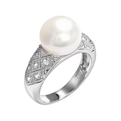 A freshwater cultured pearl and genuine white topaz stones give this ring pure elegance. Click on this JEWELRY & WATCHES GUIDE to learn about fit, styles, materials and more!Ring Details: Ring width: 11-mm Metal: rhodium-plated sterling silver Feature: milgrain Cultured Pearl Details: Type: freshwater Shape: button Size: 10-10.5-mm Color: white Gemstone Details: Gemstone type: genuine white topaz Cut: round Setting: prong Gemstones may have been treated to enhance their appearance. Special care Timeless White Gold Pearl Ring With Diamond Accents, White Pearl Rings With Diamond Accents, Timeless Diamond White Pearl Ring With Diamond Accents, Timeless Diamond-white Pearl Ring With Diamond Accents, Elegant Pearl Rings In Diamond White, Elegant Pearl Ring With Diamond Center Stone, Elegant Diamond White Pearl Rings, Diamond White Akoya Pearl Ring For Anniversary, Classic Akoya Pearl Rings With Diamond Accents