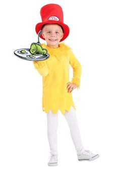 PRICES MAY VARY. Size: 2T All new materials Velour pullover tunic has ties and faux fur around the collar Velour hat has a size adjuster in the hat Felt tray w/ elastic band sewn on the back Persistence is Key-ute! When presented with a plate of green food that isn’t vegetable-based, anyone would probably be a bit hesitant. Your toddler gave you the stink eye when you showed them broccoli. You gave the least convincing half-smile when your toddler offered you an oddly green smoothie they’d whipp Sam I Am Costume, Sam I Am, Fairy Tale Costumes, Halloween Cans, Storybook Characters, Green Food, Green Eggs And Ham, Toddler Costumes, Hat Stands