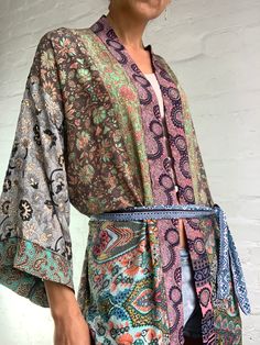 This is colourful patchwork style maxi robe made free size to fit most ladies always one of a kind, easy to wear on its own or layered over t shirt and jeans very comfy soft and flowy with side splits and pockets Thank You for looking Boho Street Style, Side Splits, Floral Kimono, Womens Robes, T Shirt And Jeans, Free Size, Kimono Top, Gift For Her, Cover Up