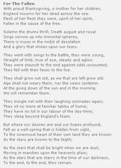 a poem written in black and white with the words, for the fallen on it