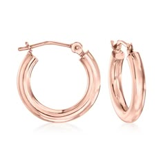 Ross-Simons - 3mm 14kt Rose Gold Hoop Earrings. 1/2". These 14kt rose gold hoop earrings are an essential part of any classic jewelry wardrobe! Wear them with anything from your favorite dress to jeans and a sweater. Hanging length is 1/2". Snap-bar, 14kt rose gold hoop earrings. Rose Gold Jewellery Aesthetic, Classic Rose Gold Huggie Hoop Earrings, Classic Rose Gold Hoop Earrings For Anniversary, Classic Rose Gold Hoop Earrings, Classic Hypoallergenic Rose Gold Hoop Earrings, Sweater Hanging, Spooky Basket, Rose Gold Bangle Bracelet, Gold Huggie Hoop Earrings