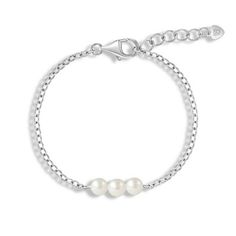 A delicate freshwater cultured pearl stranded bracelet, the perfect gift for a girl. Let her style up her favorite outfits with this beautiful and simple bracelet. Featuring white freshwater cultured pearls stranded together to create a band, and crafted from a 925 sterling silver, perfect for a girls sensitive skin. This dainty bracelet has an added on 1" extension to fit comfortably around her wrist. A complimentary gift box is included. Kids Bracelets, Dainty Bracelet, Simple Bracelets, Dainty Bracelets, Bracelet Sterling Silver, Pearl Strands, Strand Bracelet, Freshwater Cultured Pearls, Cultured Pearls