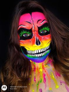 Catrinas Neon Makeup, Halloween Maquillaje, Halloween Hombre, Skull Face Paint, Motion Wallpapers, Neon Makeup, Face Art Makeup, Painted Faces, Face Painting Halloween