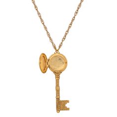 Unlock a world of elegance with our art deco-inspired skeleton key pendant, boasting intricate floral motifs adorning its charming locket, capable of safeguarding cherished memories within two delicately nestled photos. Suspended gracefully from a sleek rope chain, this pendant exudes vintage allure with its graceful curves and ornate detailing, making it a captivating addition to any jewelry collection. Perfect for those who appreciate both style and sentiment, this piece effortlessly merges ti Vintage Gold Key Necklace, Vintage Gold Jewelry With Keys, Vintage Gold Necklaces With Keys, Classic Jewelry With Keys For Gifts, Vintage Pendant Jewelry With Keys, Antique Gold Necklaces With Two Keys, Key Necklace Vintage, Interesting Jewelry, 1928 Jewelry