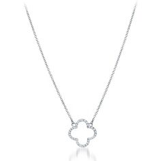 Sofer Jewelry - Diamond Clover Necklace in 14K White Gold Elegant Jewelry With Single Cut Diamonds In Flower Pendant, Refined Jewelry With Pave Setting For Gift, White Gold Flower Pendant Necklace With Single Cut Diamonds, White Gold Necklace With Single Cut Diamond Flower Pendant, Elegant Brilliant Cut Flower Pendant Jewelry, Elegant Flower Pendant Jewelry With Single Cut Diamonds, Elegant Flower Pendant Jewelry With Brilliant Cut, Exquisite White Gold Flower Pendant Necklace, Formal Flower Pendant Necklace With Diamond Accents