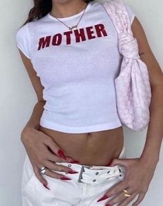 Details: Short-sleeve T-shirt with letter print designTop Length: CroppedSleeve Length: Short SleevesMaterials:95% Cotton + 5% Spandex Letter Print Tee, Skirt Heels, Bella Hadid Outfits, Baby Crop Top, Slogan Tee, Baby T Shirt, Mother And Baby, Knit Midi, Crop Top Blouse