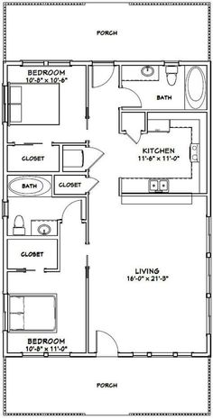 the floor plan for a two bedroom apartment with an attached kitchen and living room area