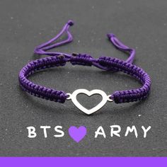 💜Show your love for BTS with this dainty BTS inspired bracelet! 💜Adjustable bracelet that features I PURPLE BTS HEART. It's the perfect accessory for any fan of BTS, and makes a great gift for any occasion. 💜 Whether you're wearing it to a concert or just showing off your love for BTS, this bracelet is sure to make a statement. 💜Order yours today and let everyone know you're a proud member of the BTS ARMY! 💜Enjoy free domestic shipping! Starting 12/28/22 all items will ship out next day. If Korean Jwellery, Bts Jewellery, Bts Ring, Bts Necklace, Bts Jewelry, Bts Keychain, Bts Heart, Bts Gifts, Kpop Jewelry