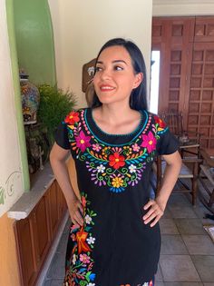 Beautiful dress embroidered with bright colors by artisans from the state of Oaxaca, to pour on any occasion. This dress has straps to adjust at the back. Each dress has a unique embroidery, so colors may vary. The short sleeveless and embroidered dresses hand, they are also beautiful, unique pieces. Mexican textile art has centuries of history and creativity throughout the country. Mexico is recognized as one of the leading countries with a beautiful artistic production in the textile world, mi Festival Cotton Dress With Geometric Embroidery, Folk Style Dresses With Intricate Multicolor Embroidery, Multicolor Cotton Dress With Intricate Embroidery, Cotton Dresses With Geometric Embroidery And Short Sleeves, Short Sleeve Cotton Dress With Geometric Embroidery, Fitted Multicolor Folk Dress, Multicolor Cotton Dress With Embroidered Neckline, Fitted Folk Style Multicolor Dress, Cotton Dress With Floral Embroidery For Festival