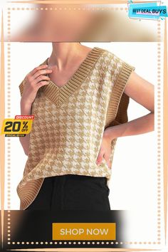 Women's Knitted Vest Loose V-neck Sleeveless Pullover Sweater Beige V-neck Vest, Knitted Sleeveless Fall Top, Sleeveless Knitted Fall Tops, Fall Sleeveless Knitted Top, Casual Beige V-neck Vest, Fall V-neck Knit Vest, Sleeveless Knitted Sweater For Spring, Beige V-neck Vest Top, Fall Knitted Sleeveless Tank Top