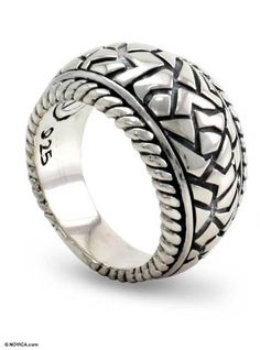 Hand Crafted Men's Sterling Silver Ring - Labyrinth | NOVICA Silver Mens Rings, Branch Rings, Wedding Rings Ideas, Stones Rings, Modern Silver Jewelry, Glow Jewelry, Wedding Rings Set, Basketball Players Nba, Marquesan Tattoos